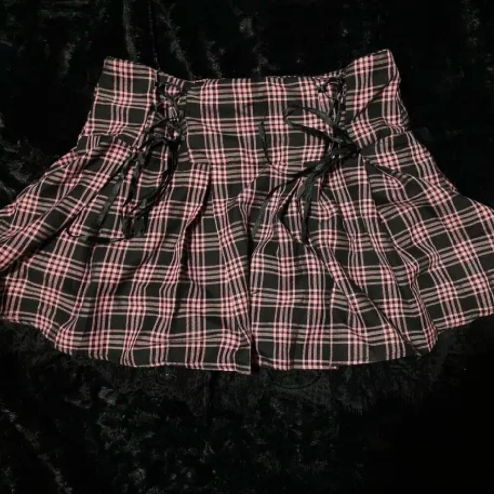 Pink And Black Plaid Ribbon Hot Topic Skirt